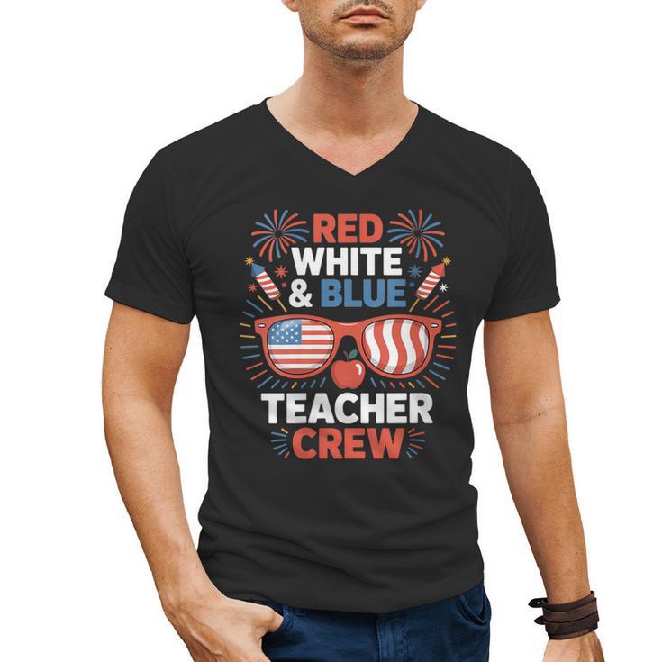 Red & Blue Teacher Crew Shirt 4th Of July Sunglasses Men's V-Neck T-Shirt