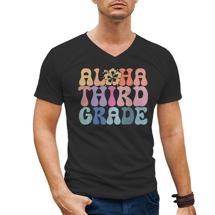 Retro Aloha Third Grade Teacher Summer Vacation Beach Hawaii Men's V-Neck T-Shirt