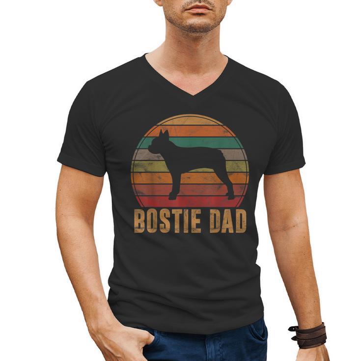 Retro Boston Terrier Dad Dog Owner Pet Bostie Father Men's V-Neck T-Shirt