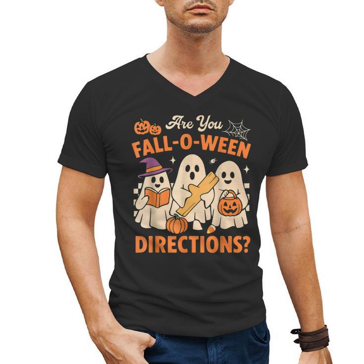 Retro Are You Fall O Ween Directions Ghost Teacher Spooky Men's V-Neck T-Shirt