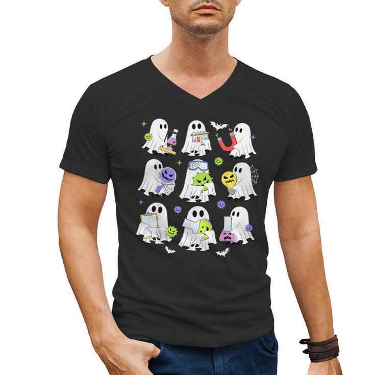 Retro Halloween Science Teacher Ghost Laboratory Teacher Men's V-Neck T-Shirt