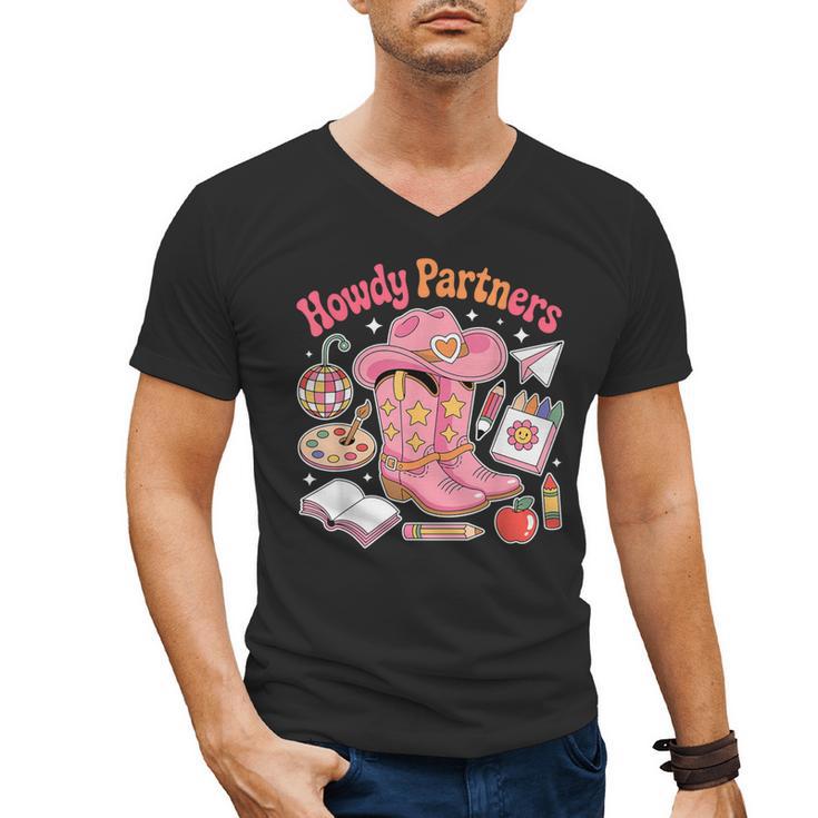 Retro Howdy Partners Cowgirl Cowboy Teacher Back To School Men's V-Neck T-Shirt