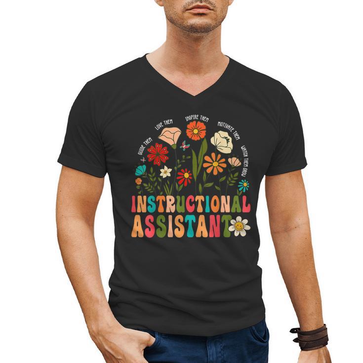 Retro Instructional Assistant Wildflowers Teacher Aide Men's V-Neck T-Shirt