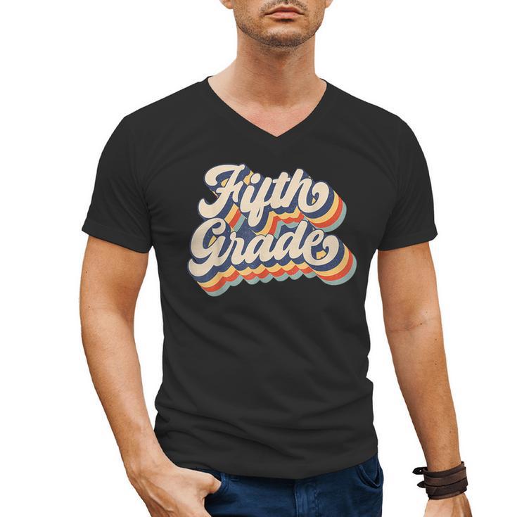 Retro Sunset Fifth Grade Teacher & Student Back To School Men's V-Neck T-Shirt