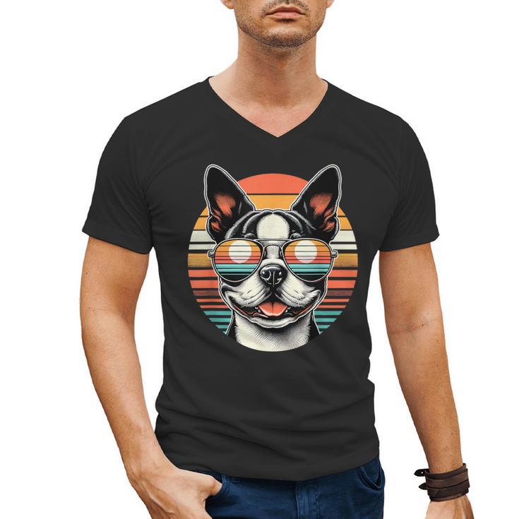 Retro Sunset Sunglasses Boston Terrier Boston Bull Bostie Men's V-Neck T-Shirt
