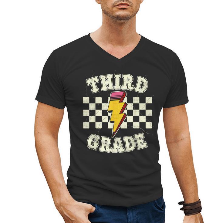 Retro Third Grade Teacher Lightning Bolt Pencil Teacher Kids Men's V-Neck T-Shirt