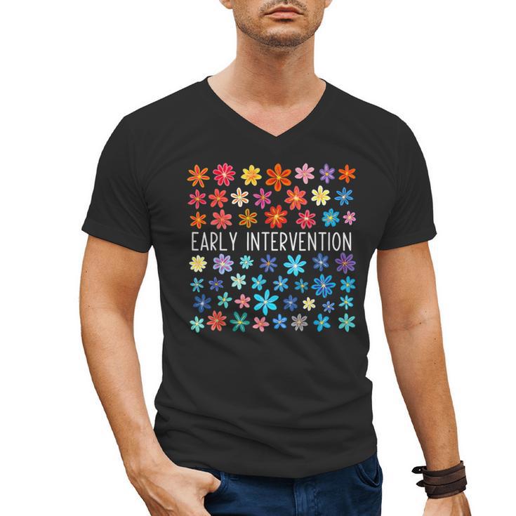 Retro Wildflower Early Intervention Teacher Interventionist Men's V-Neck T-Shirt