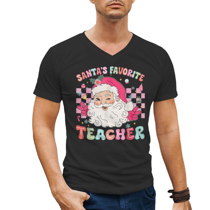 Santa Favorite Teacher Shirt Teacher Christmas Men's V-Neck T-Shirt