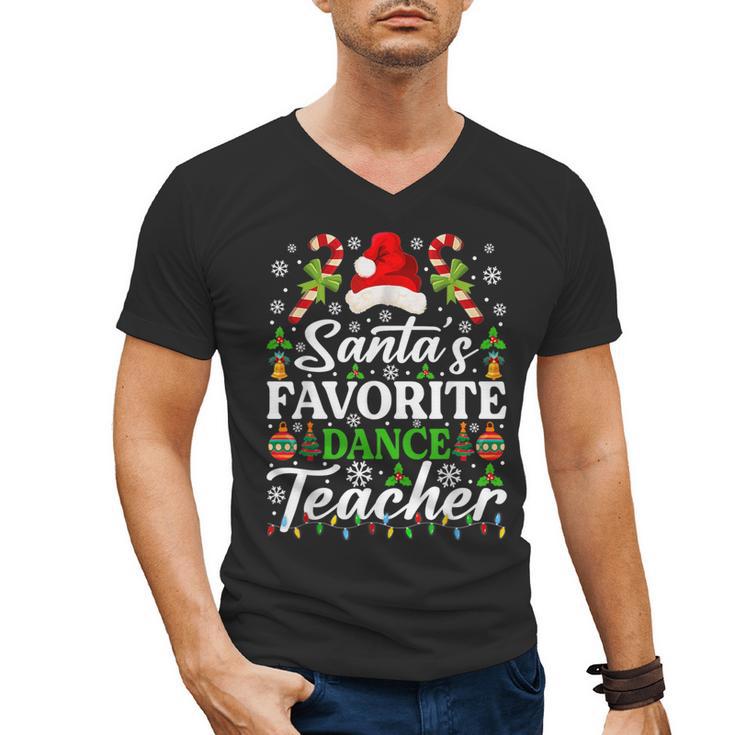 Santa's Favorite Dance Teacher Shirt Christmas Pajama Men's V-Neck T-Shirt