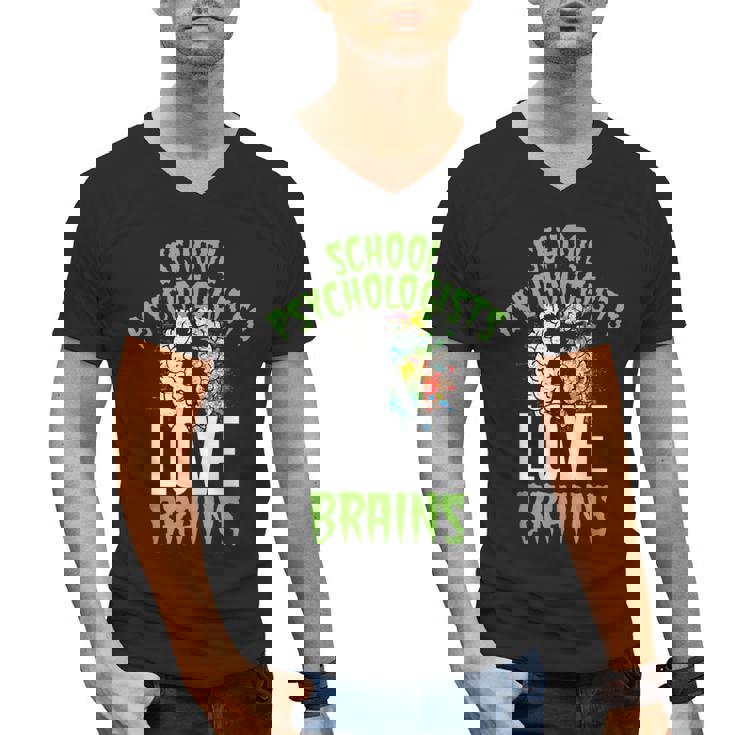School Psychologists Love Brains Halloween Teacher Counselor Men&#x27;s V-Neck T-Shirt