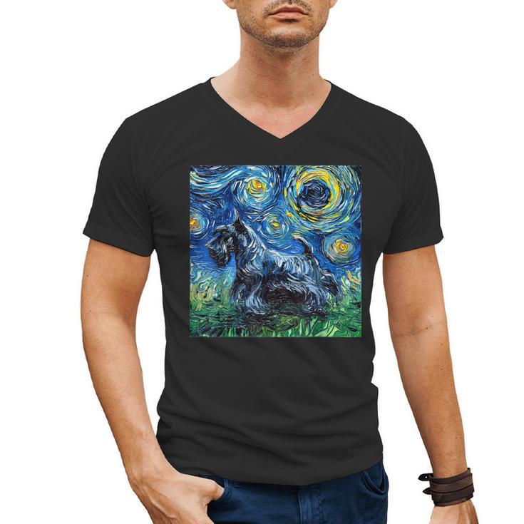 Scottish Terrier Starry Night Scotty Dog Art By Aja Men's V-Neck T-Shirt