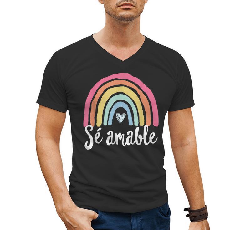 Sé Amable Spanish Bilingual Teacher Be Kind Boho Rainbow Men's V-Neck T-Shirt