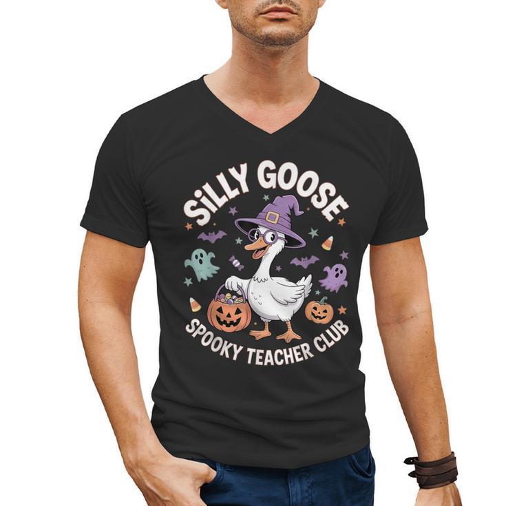 Silly Goose Spooky Teacher Club Halloween Witch Ghost Men's V-Neck T-Shirt