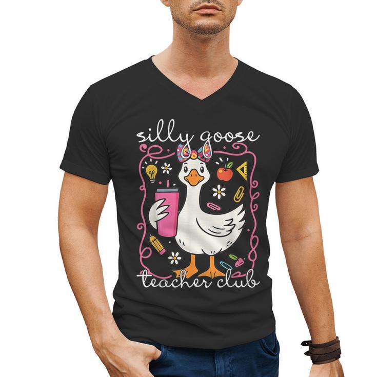 Silly Goose Teacher Club Animal Lover Groovy Teacher Men's V-Neck T-Shirt