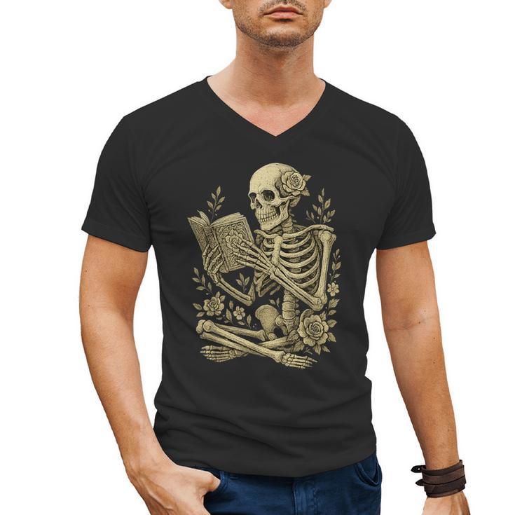 Skeleton Book Floral Skull Halloween Teacher Costume Men's V-Neck T-Shirt, trending gift Skeleton Book Floral Skull Halloween Teacher Costume Men's V-Neck T-Shirt, trending gift