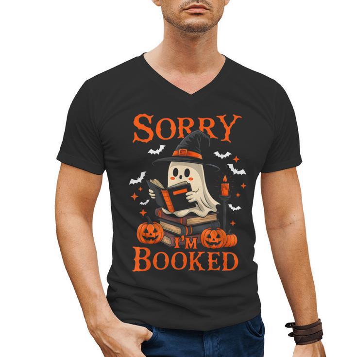 Sorry I'm Booked Ghost Reading Book Lover Teacher Halloween Men's V-Neck T-Shirt