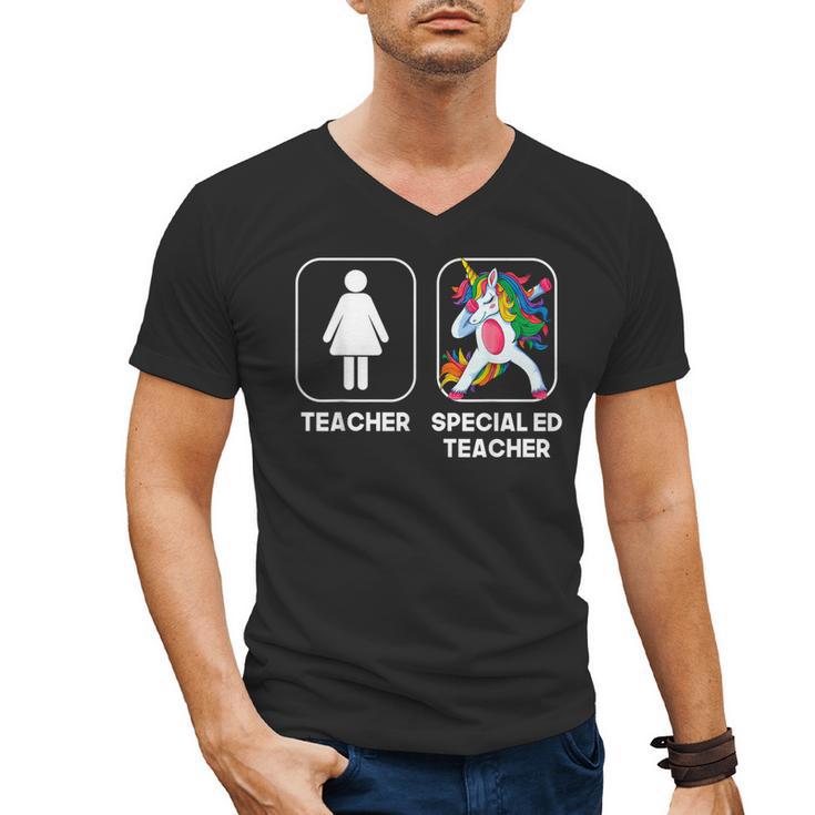 Special Ed Teacher Dabbing Unicorn Teacher Women Men's V-Neck T-Shirt