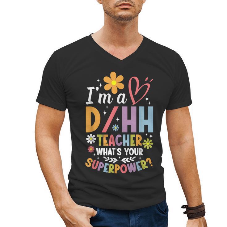 Special Education ASL Teacher Superpower DHH Teacher Men's V-Neck T-Shirt