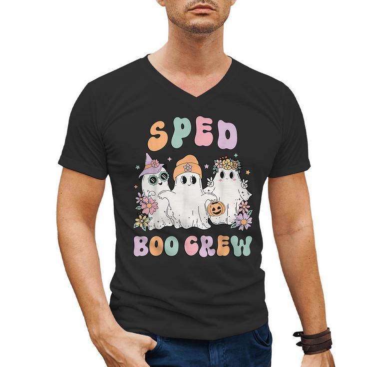 SPED Boo Crew Halloween Floral Ghost Special Ed SPED Teacher For Men Women Kids Men's V-Neck T-Shirt