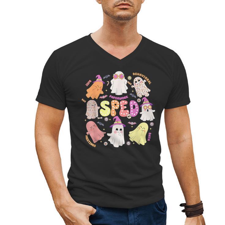 SPED Teacher Halloween Spooky Special Education Team Men Women Kids Men's V-Neck T-Shirt