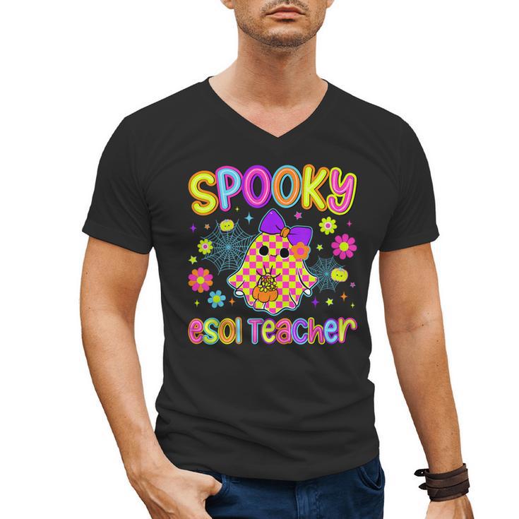 Spooky ESOL Teacher Halloween ESOL Teaching Coquette Men's V-Neck T-Shirt