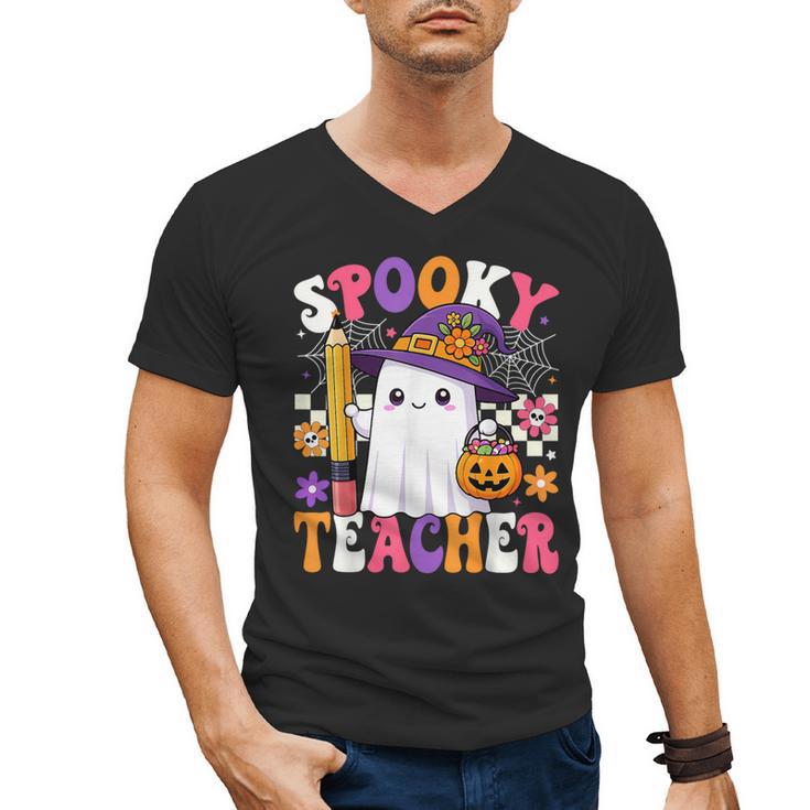 Spooky Teacher Ghost Pencil Teach Halloween Teacher Men's V-Neck T-Shirt