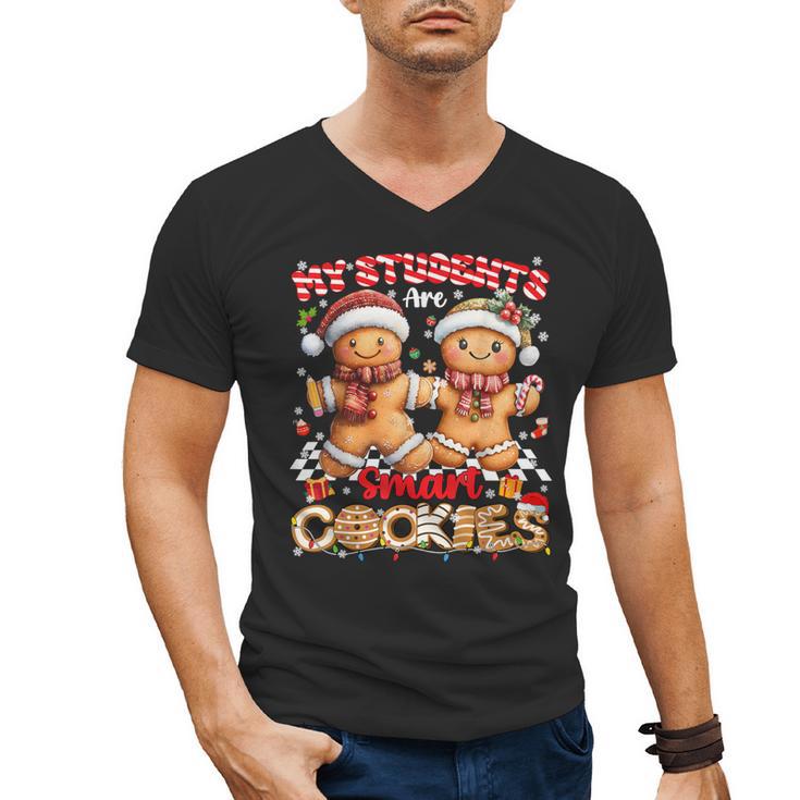 My Student Are Smart Cookies Pjs Christmas Xmas Teacher Men's V-Neck T-Shirt