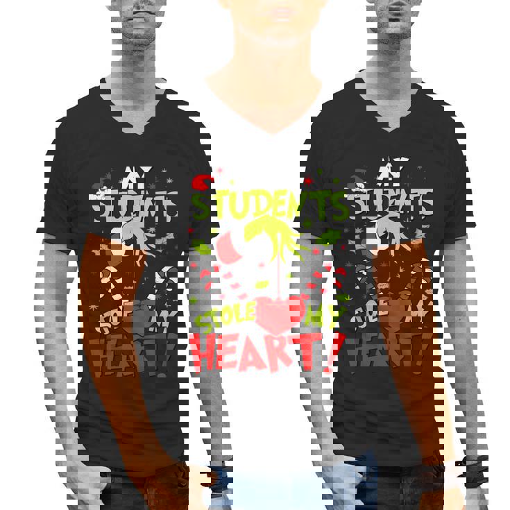 My Students Stole My Heart Teacher Holiday Merry Christmas Men&#x27;s V-Neck T-Shirt