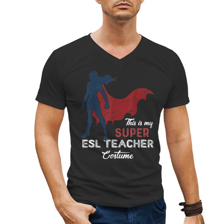 This Is My Super ESL Teacher Costume Lazy Halloween Men's V-Neck T-Shirt
