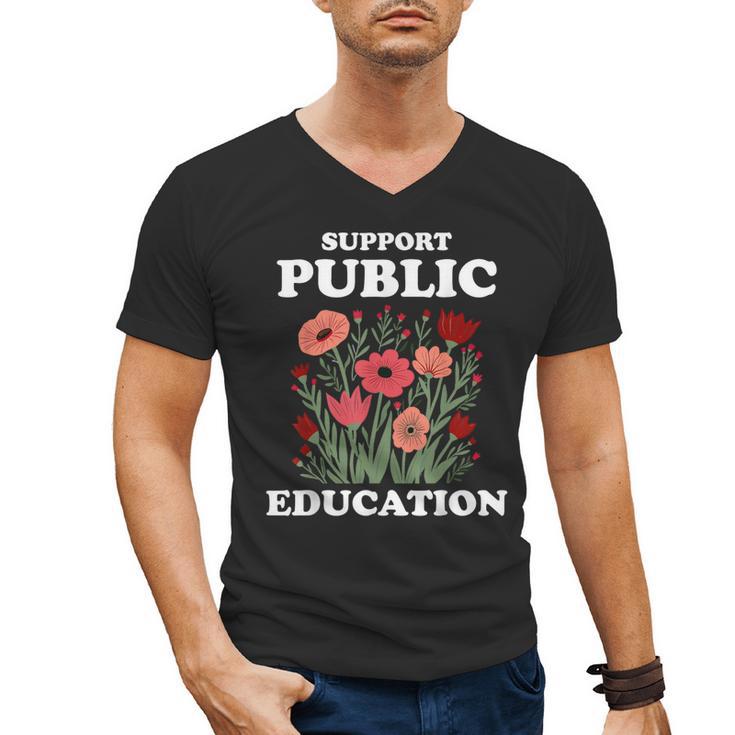 Support Public Education Cute Floral Teacher Red For Ed Men's V-Neck T-Shirt