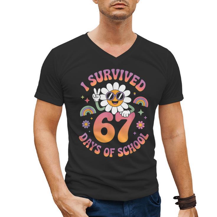 I Survived 67 Days Of School Groovy Retro Teachers Girls Men's V-Neck T-Shirt