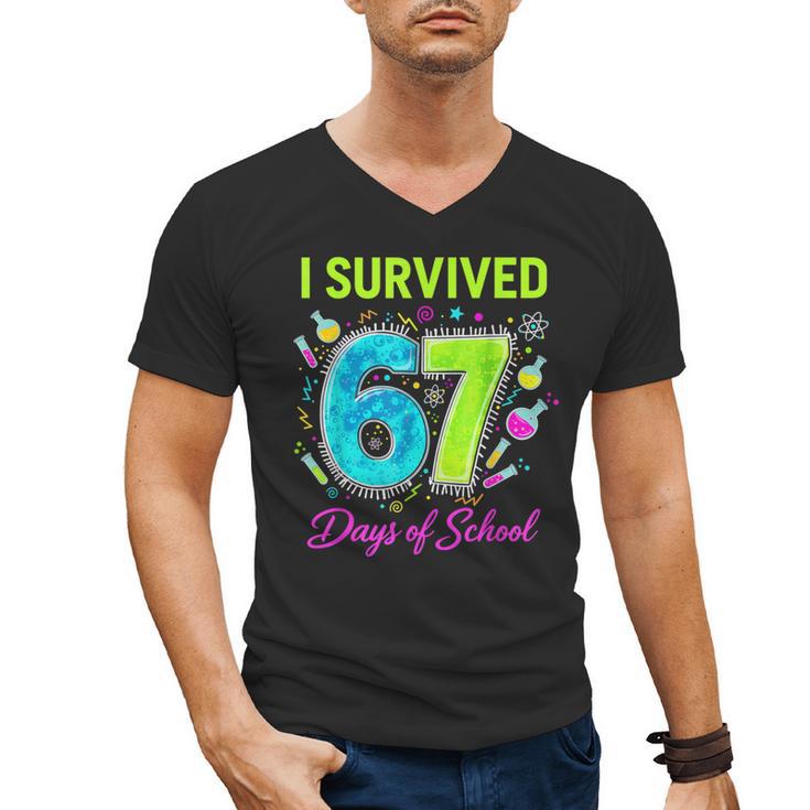 I Survived 67 Days Of School 67 Meme Science Teacher Men's V-Neck T-Shirt