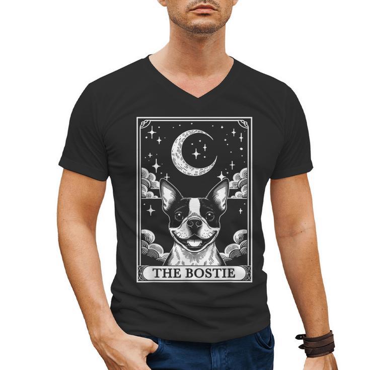 Tarot Card Vintage Crescent Moon Boston Terrier Dog Mom Men's V-Neck T-Shirt