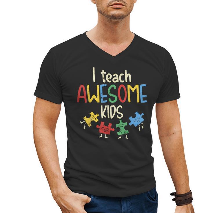 I Teach Awesome Kids Shirt Autism Special Education Teacher Men's V-Neck T-Shirt