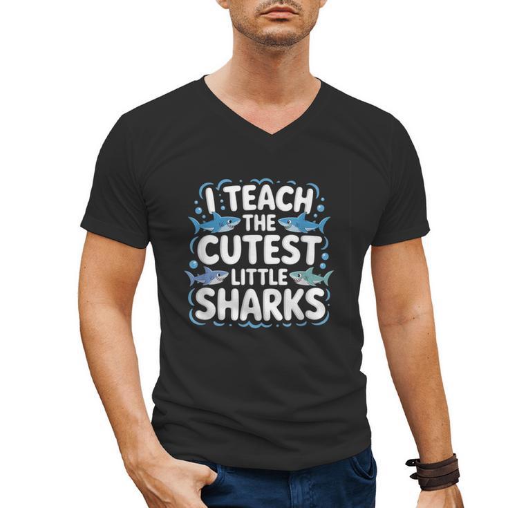 I Teach The Cutest Little Sharks Teacher School Men's V-Neck T-Shirt