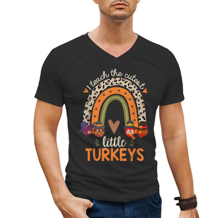 I Teach The Cutest Little Turkeys Thanksgiving Teacher Men Women Girls Kids Men's V-Neck T-Shirt