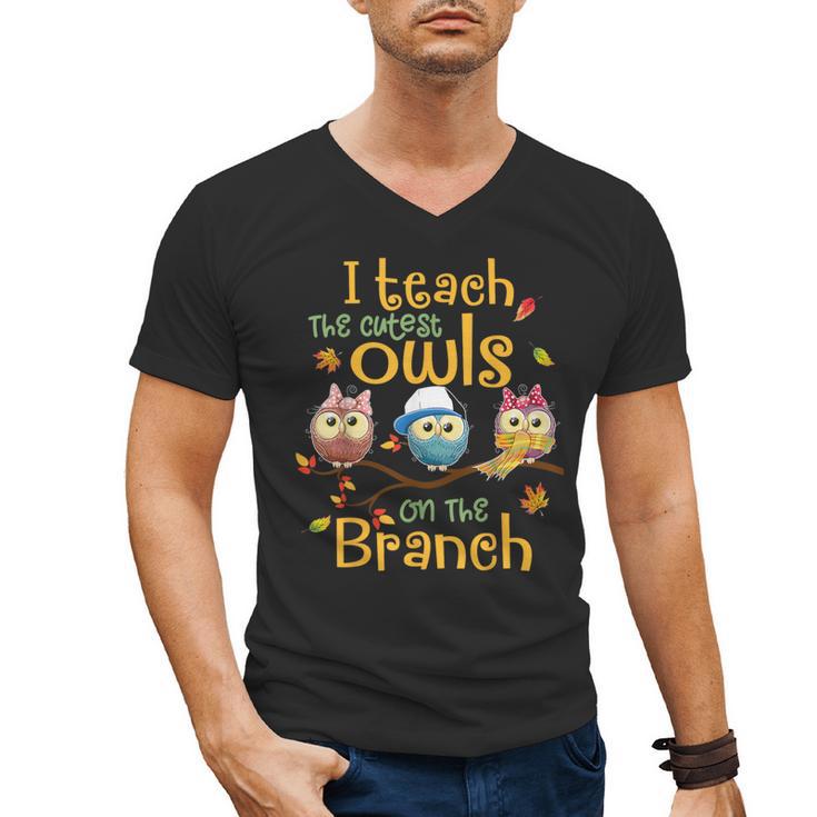 I Teach The Cutest Owls On The Branch Teacher Fall Autumn Men's V-Neck T-Shirt