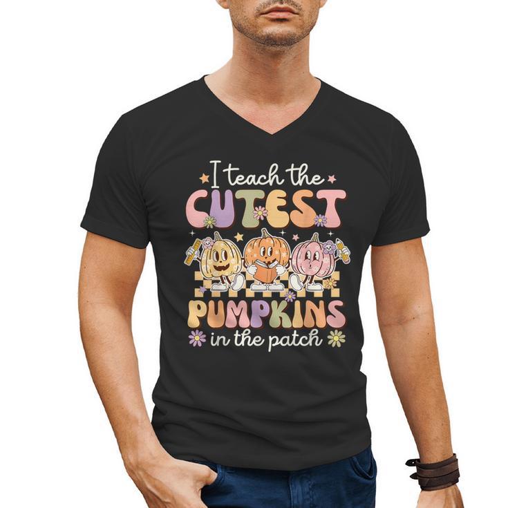 I Teach The Cutest Pumpkins In The Patch Teacher Retro Men's V-Neck T-Shirt