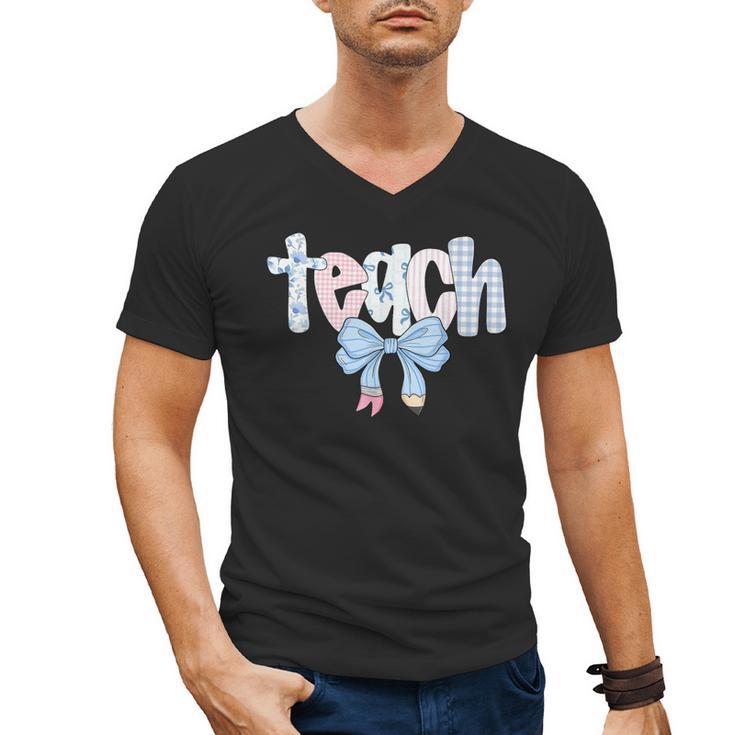 Teach Teacher Coquette Bow Pencil Back To School First Day Men's V-Neck T-Shirt, trending gift Teach Teacher Coquette Bow Pencil Back To School First Day Men's V-Neck T-Shirt, trending gift
