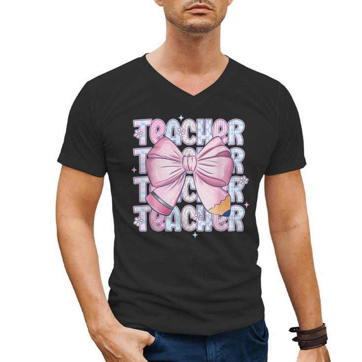 Teacher Bow Pencil Flowers Teacher Back To School Men's V-Neck T-Shirt
