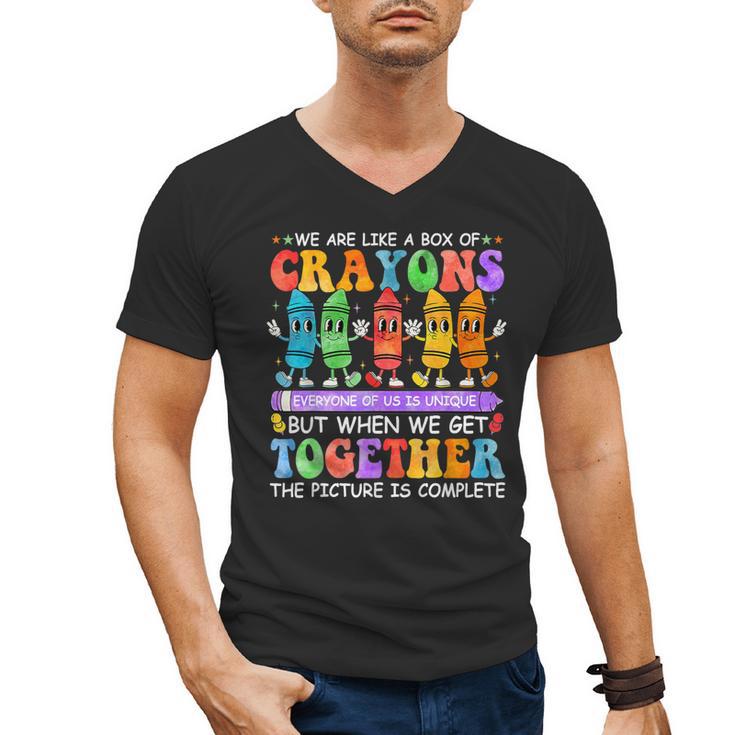 Teacher We Are Like A Box Of Crayons Back To School Men Women Kids Men's V-Neck T-Shirt
