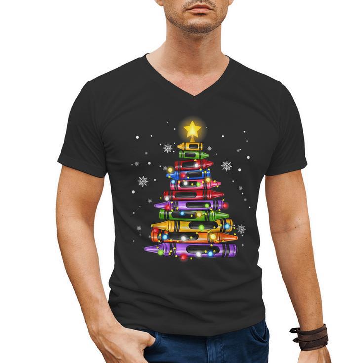 Teacher Crayon Christmas Tree Lights Student School Xmas Men's V-Neck T-Shirt