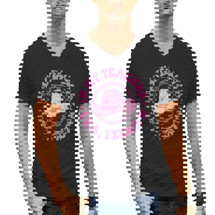 In My Teacher Era Yeehaw Pink Teacher Western Cowgirl Men&#x27;s V-Neck T-Shirt