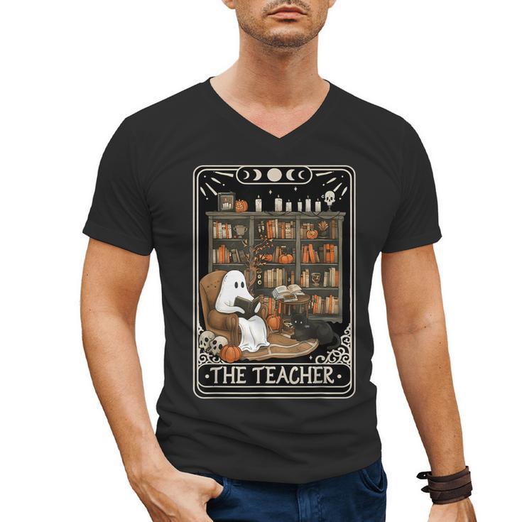 The Teacher Ghost Book Reading Books Lover Halloween Men's V-Neck T-Shirt