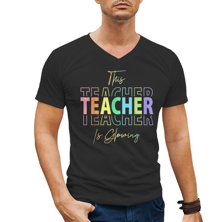 This Teacher Is Glowing Hello Summer End Of School Men's V-Neck T-Shirt