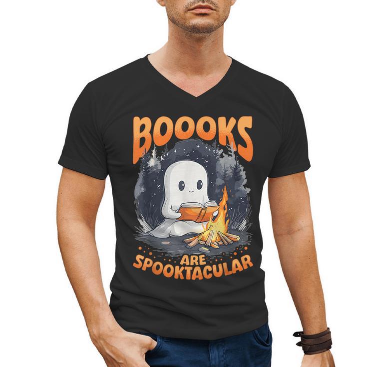 Teacher Halloween Ghost Reading Book Animal Boooks Are Men's V-Neck T-Shirt