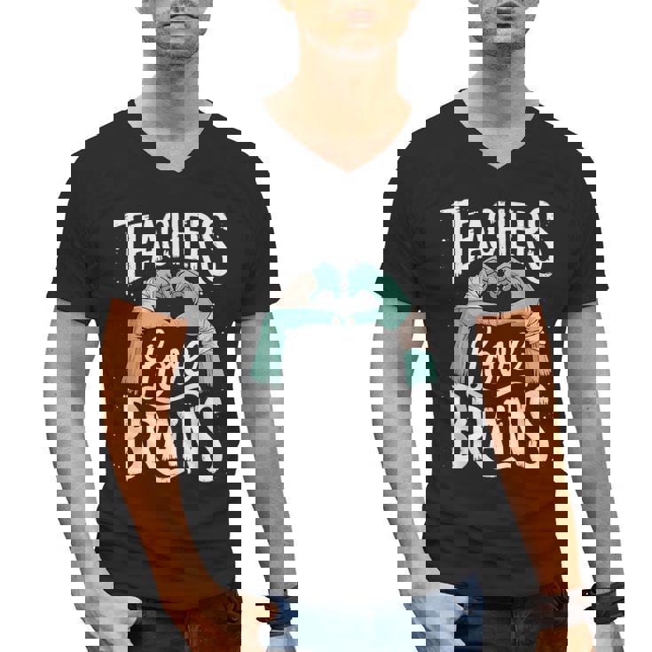 Teacher Halloween Shirt Women Men Teachers Love Brains Men&#x27;s V-Neck T-Shirt