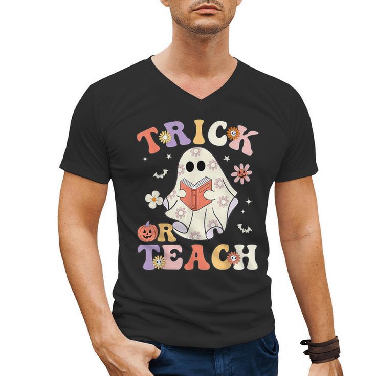 Teacher Halloween Trick Or Teach Floral Ghost Men's V-Neck T-Shirt
