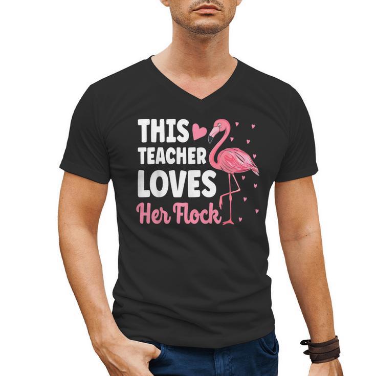 This Teacher Loves Her Flock Teaching Flamingo Girl Men's V-Neck T-Shirt