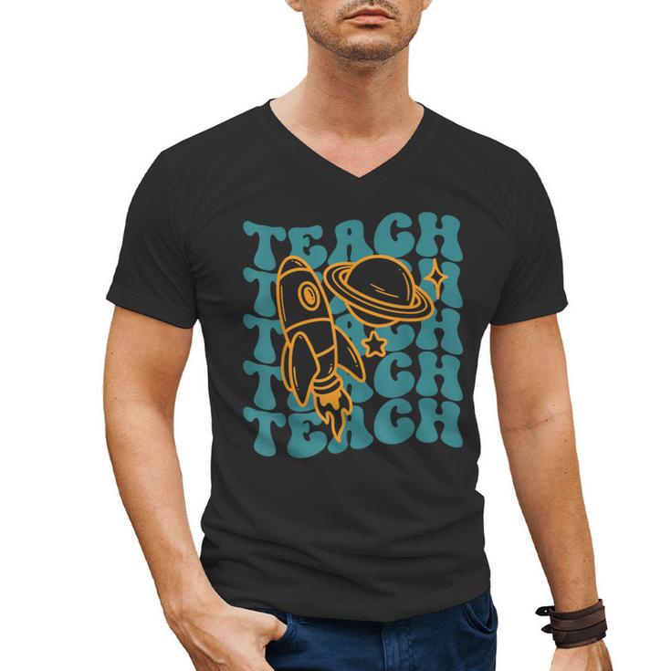 Teacher Outer Space Science Astronomy Planet Saturn Teach Men's V-Neck T-Shirt